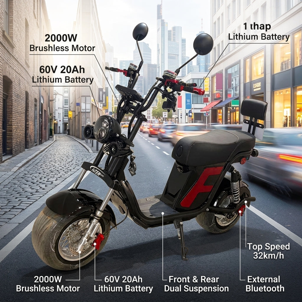 Brazil Hot Sell Citycoco Electric Scooter 1000W Motor with 60V 20Ah Battery Electric Motorcycle