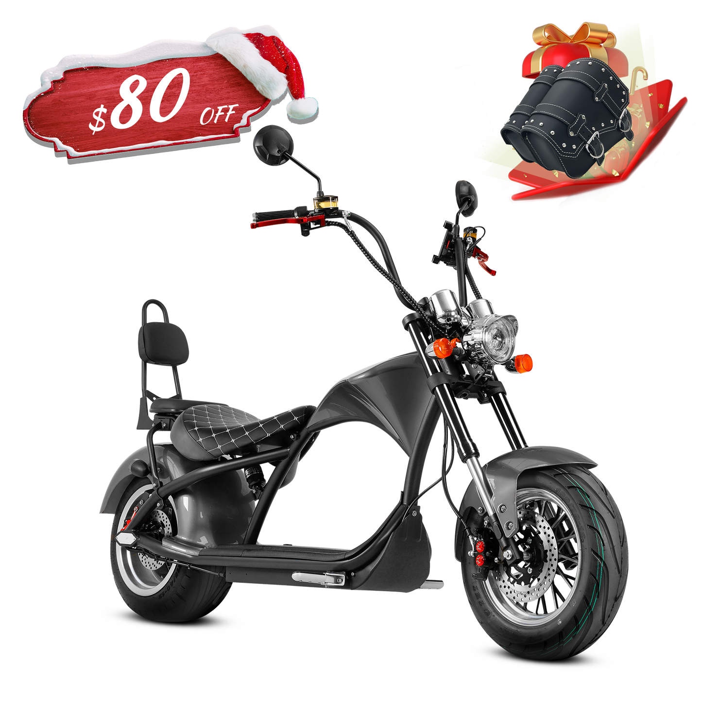 M1 Two Seat 2000W 60V 30Ah Battery Citycoco Chopper Electric Motorcycle, Ship From USA Warehouse